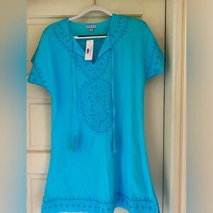 NWT Debbie Katz South Beach Diva Embroidered Tunic    Turquoise size M